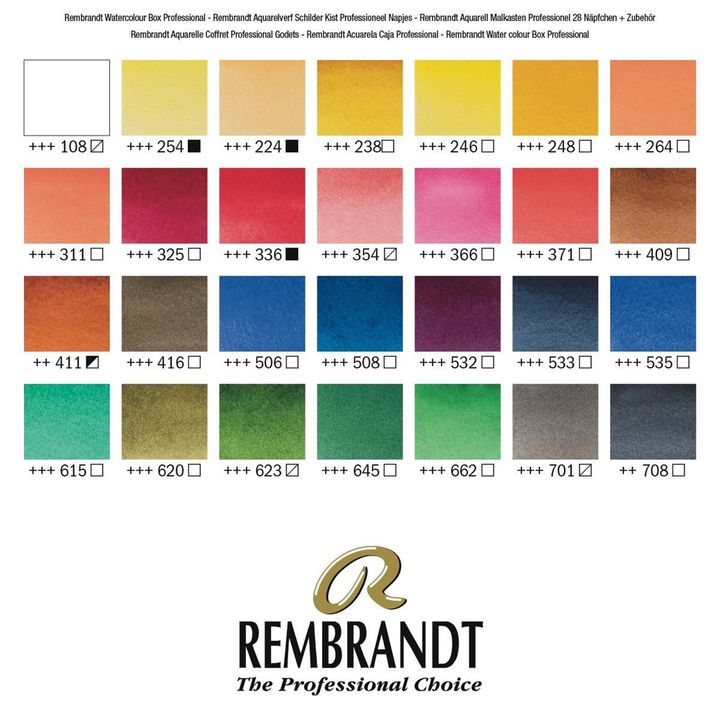 Професионална дрвена футрола за бои со акварел Rembrandt 28 тави и додатоци - 3