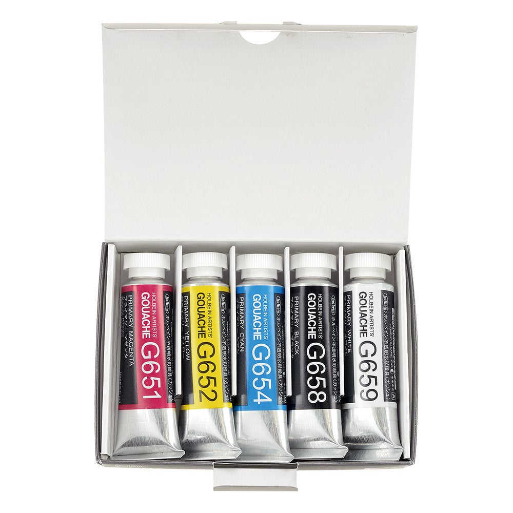 Професионални гваш бои Holbein Artists - основен сет 5 x 15 ml - 2