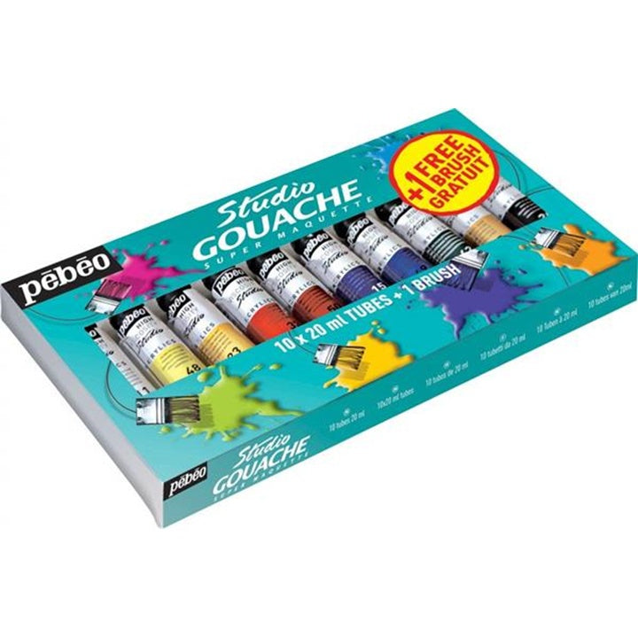 Професионални гваш бои Pebeo Studio 10 x 20 ml   четка