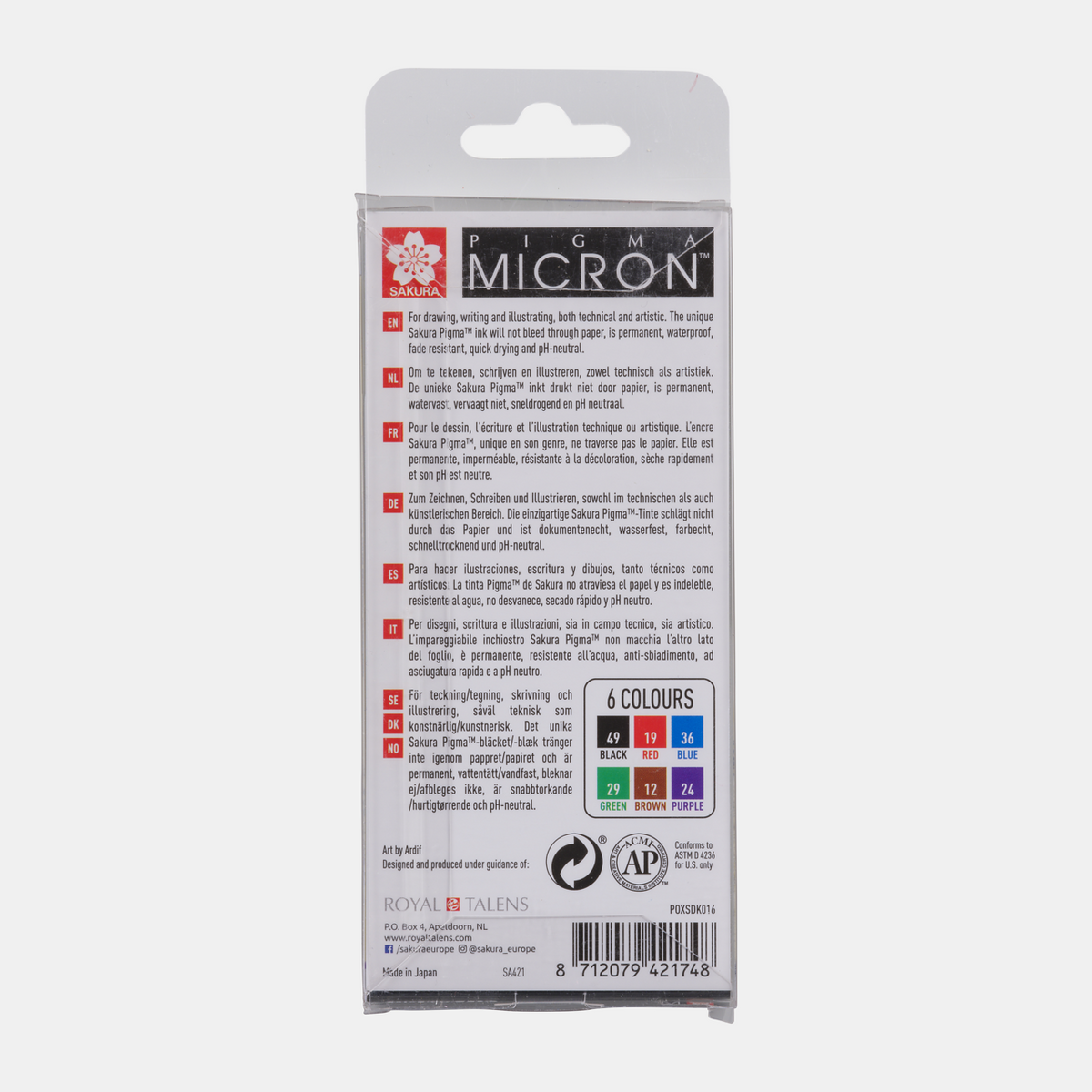 Sakura Pigma Micron 01 технички пенкала 0,25 mm сет од 6 бои