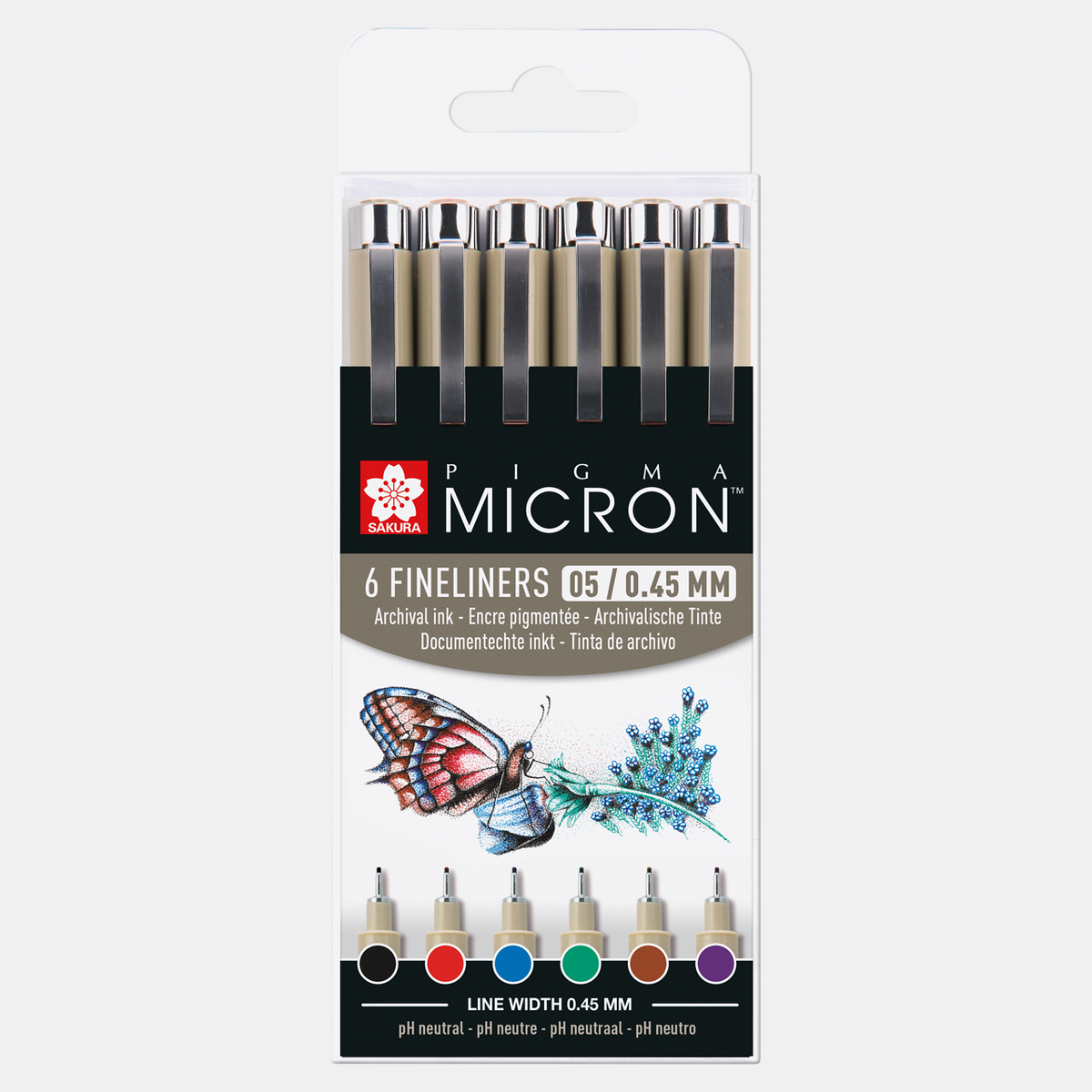 Sakura Pigma Micron 05 лајнер 0,45 mm – сет од 6 бои