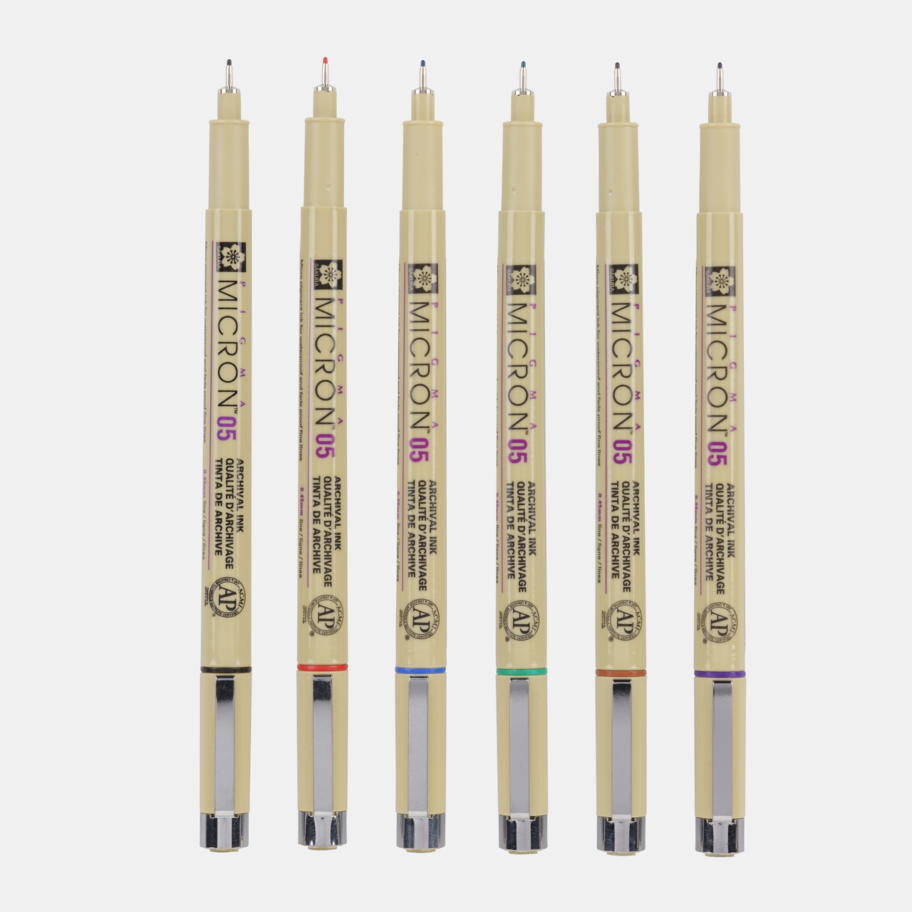 Sakura Pigma Micron 05 лајнер 0,45 mm – сет од 6 бои