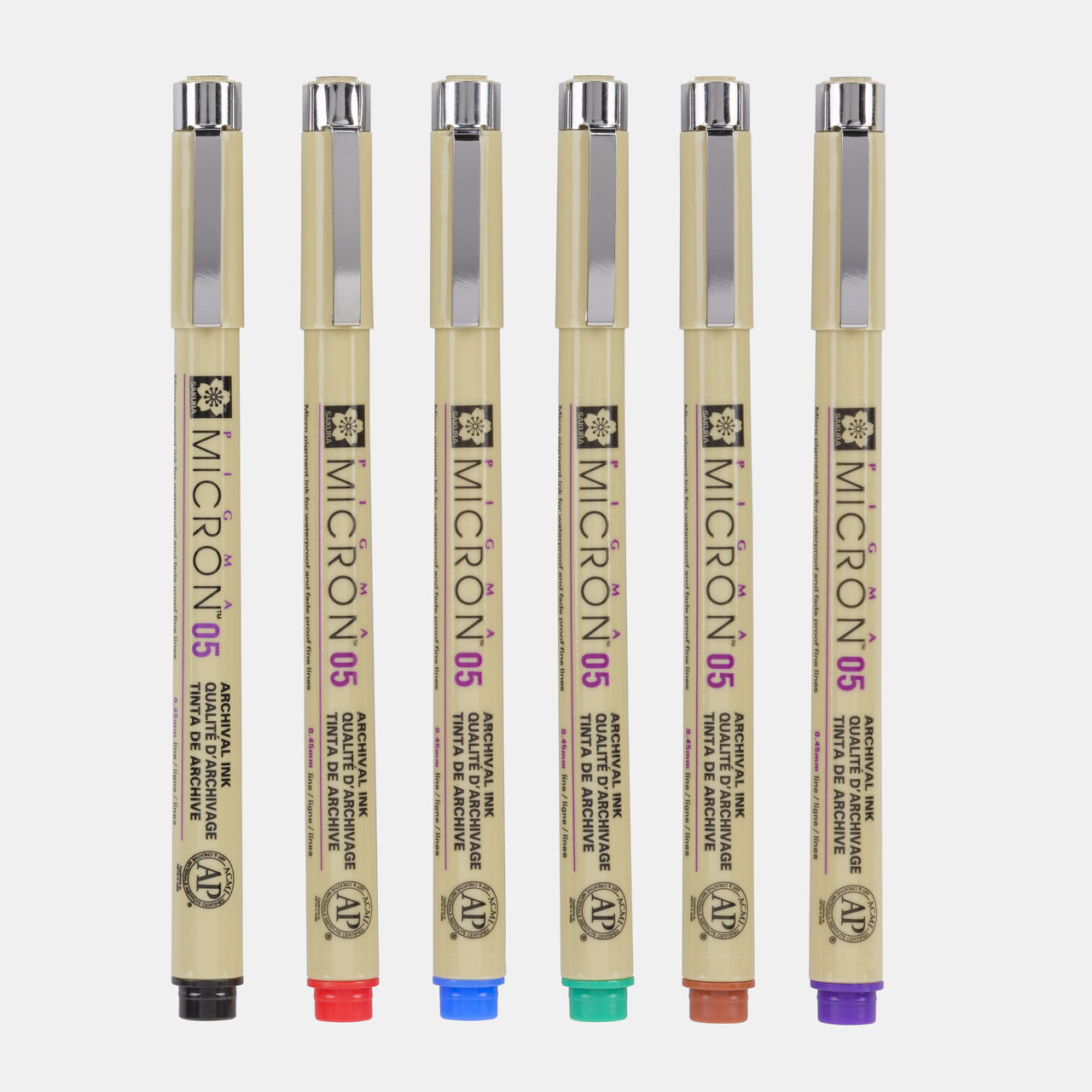 Sakura Pigma Micron 05 лајнер 0,45 mm – сет од 6 бои