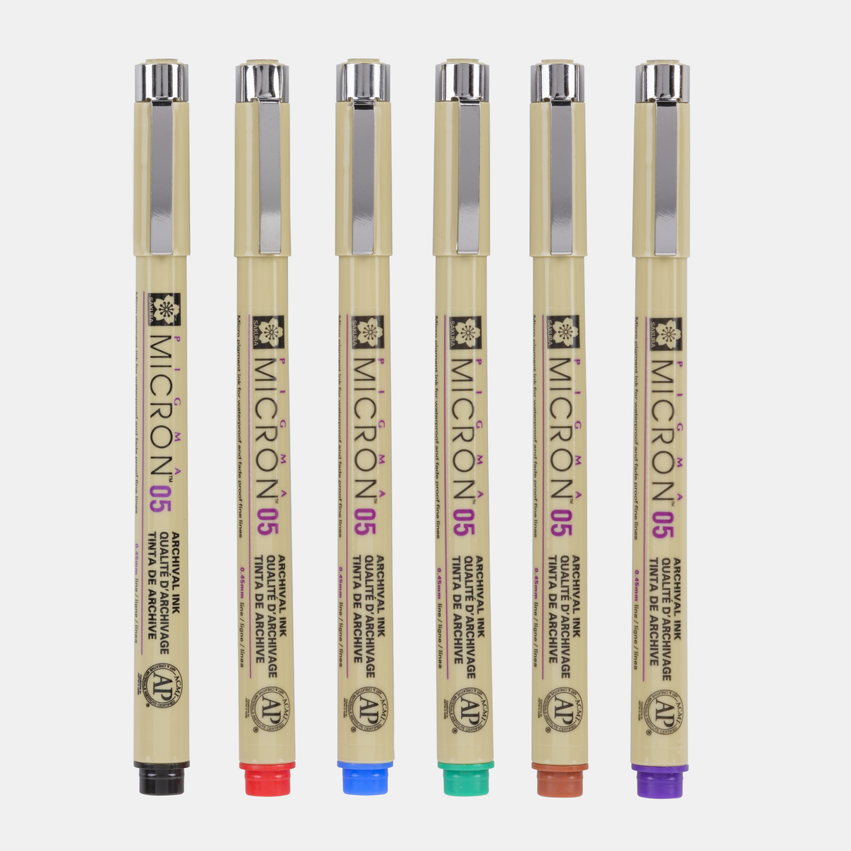 Sakura Pigma Micron 05 лајнер 0,45 mm – сет од 6 бои
