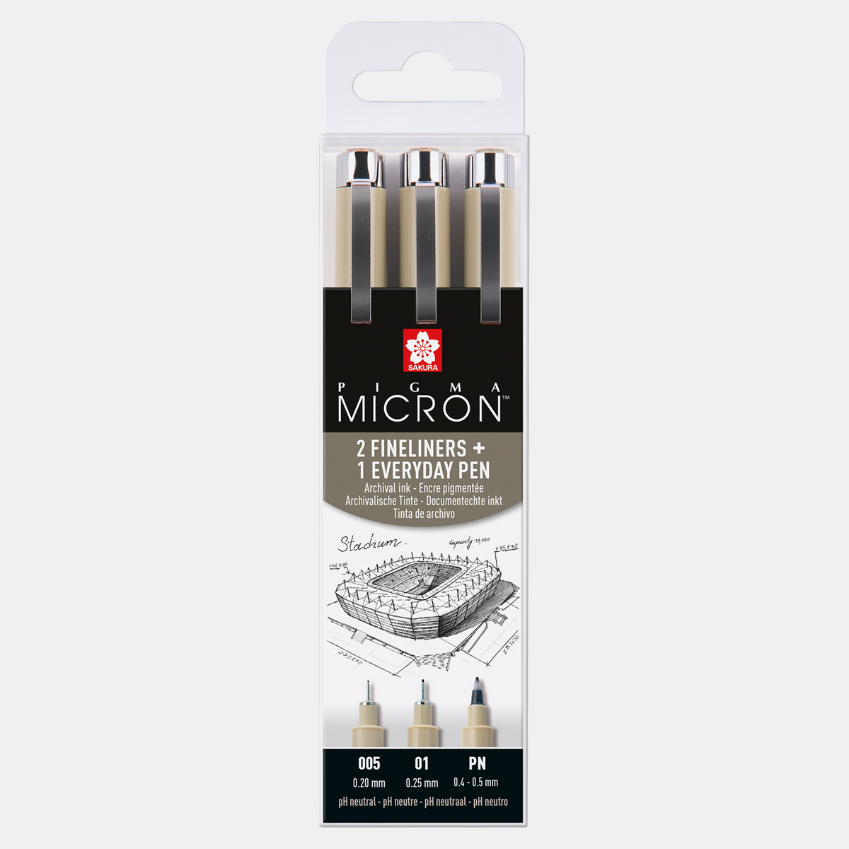 Сет технички пенкала SAKURA Pigma Micron Архитектура 3 пар. - 005, 01, PN Black