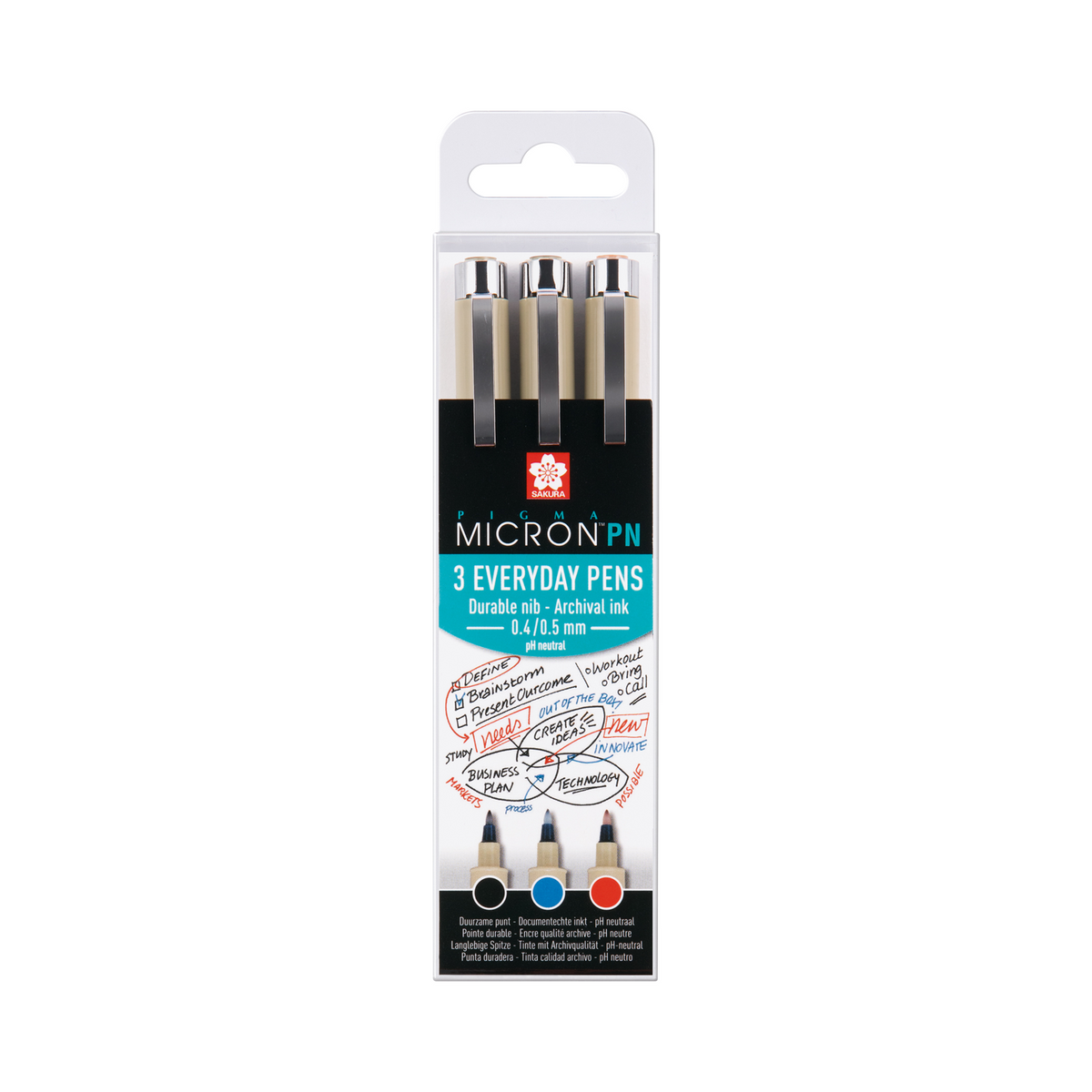 SAKURA Pigma Micron PN fineliner сет од 3 парчиња - Black, Blue, Red