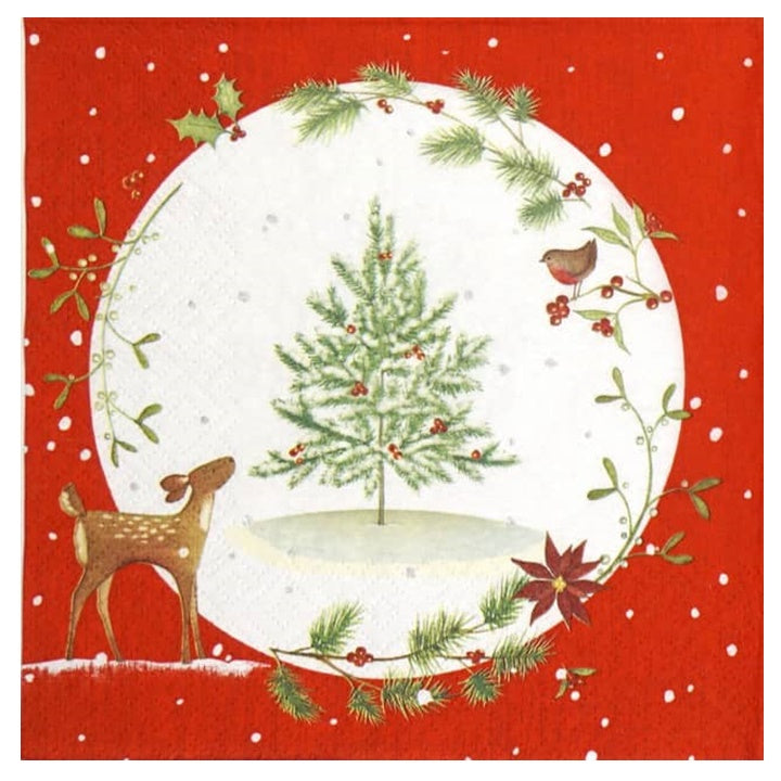 Салфетки за декупаж Fawn with Christmas Tree - 1 парче