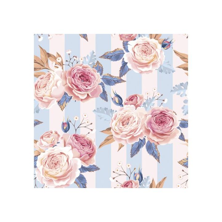 Салфетки за декупаж - Pink Roses on Blue Stripes - 1 парче