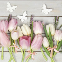 Салфетки за декупаж White & Pink Tulips on Wood - 1 парче