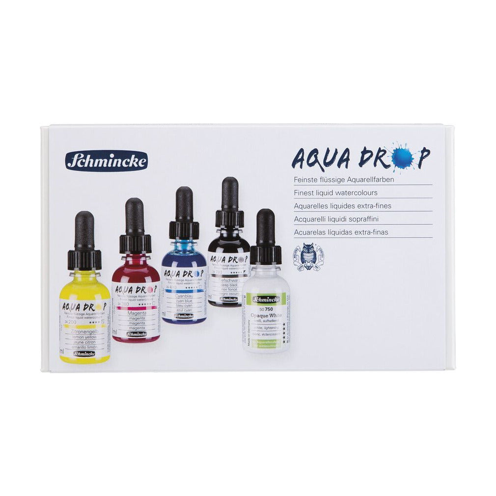 Schmincke AQUA DROP сет во картонска кутија, 5 x 30 ml (примарни бои) + покривна бела