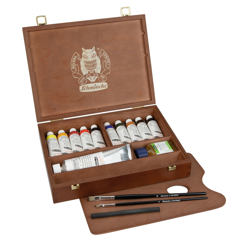 Schmincke MUSSINI дрвена кутија, 10 x 35 ml + бела 150 ml