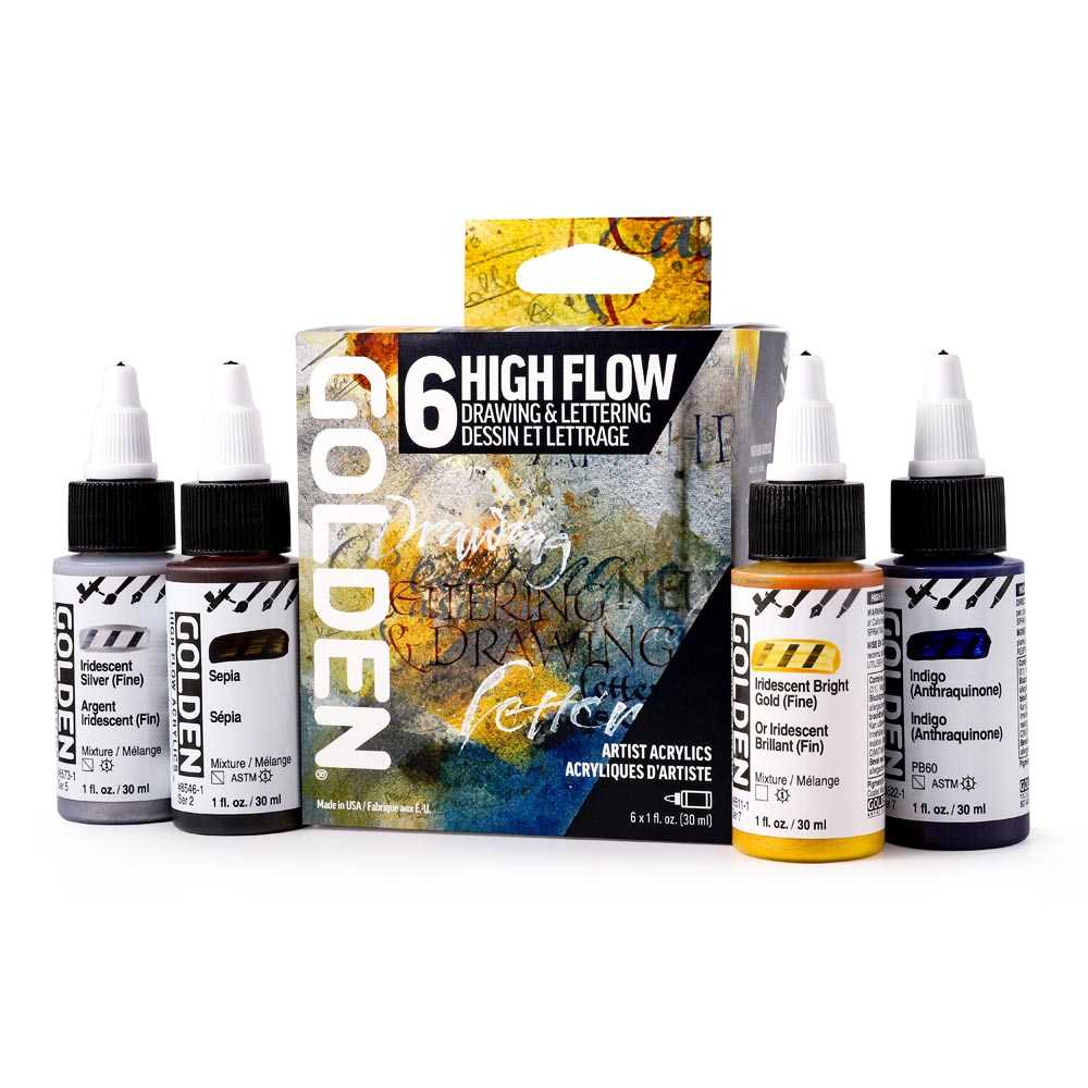 Сет акрилни бои Golden High Flow Drawing & Lettering 6 x 30 ml