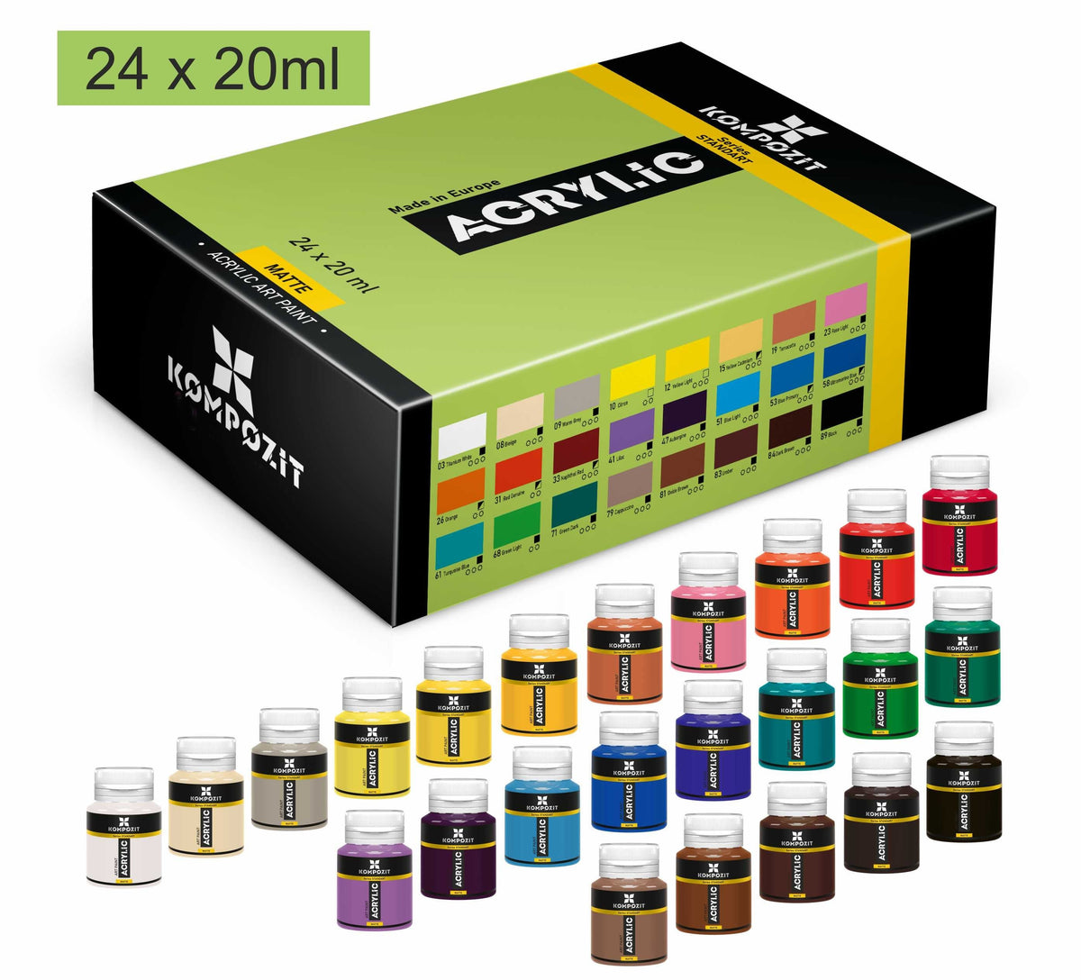 Сет акрилни бои Kompozit STANDART 24 x 20 ml