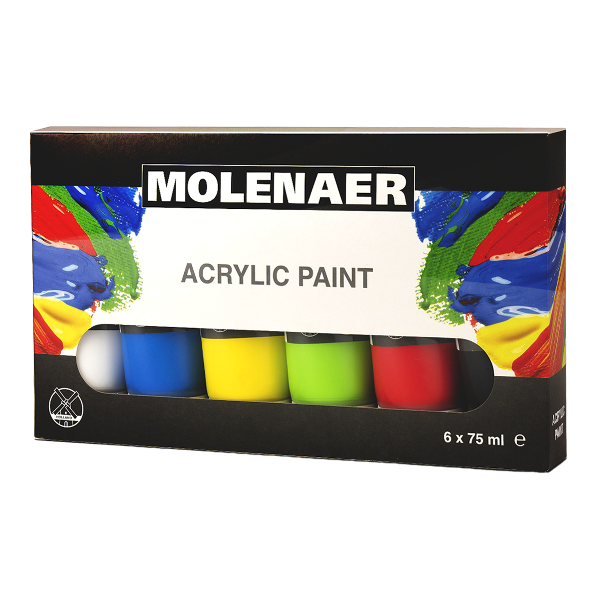 Сет акрилни бои Molenaer 6 x 75 ml - микс бои