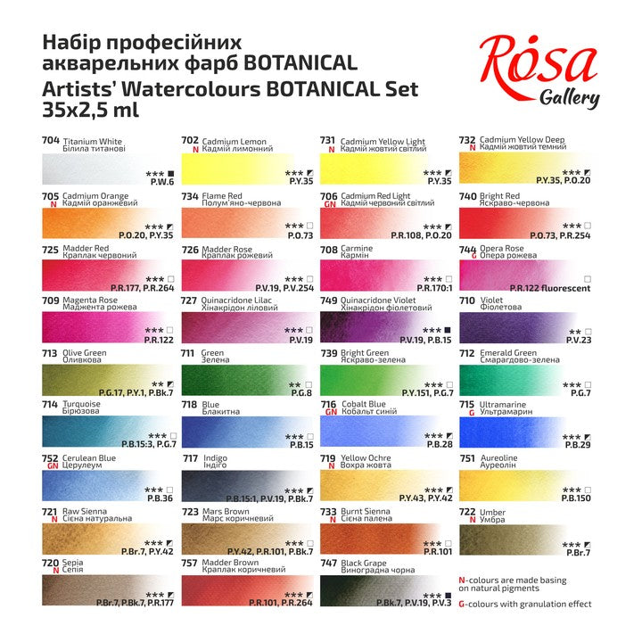 Сет акварелни бои "Botanycal" ROSA GALLERY, метална кутија, 35 бои, цели коцки — слика 5
