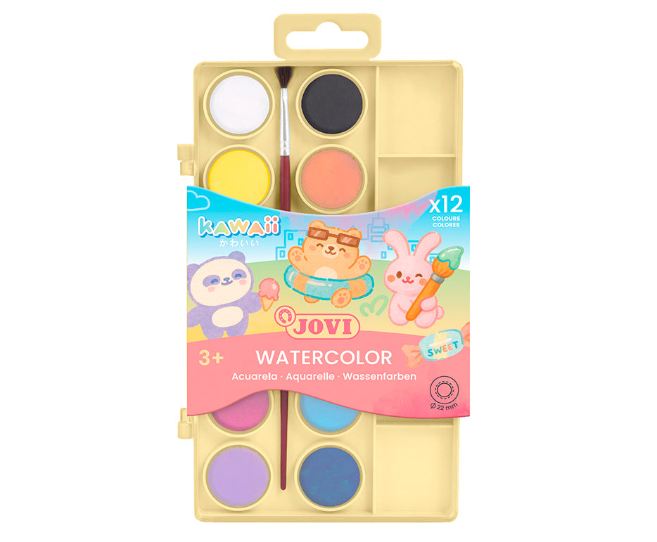 Сет акварелни бои JOVI Kawaii 22 mm - 12 пар. со четка