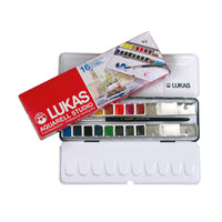Сет акварелни бои LUKAS Studio во метална кутија – 16 полу-садови со четка