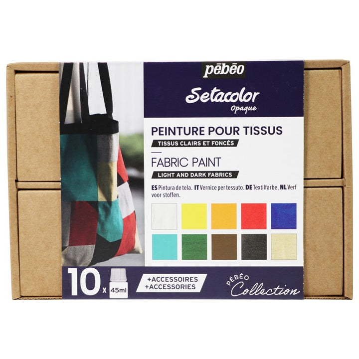 Сет бои Pebeo за светол и темен текстил Setacolor Opaque / 10x45 ml