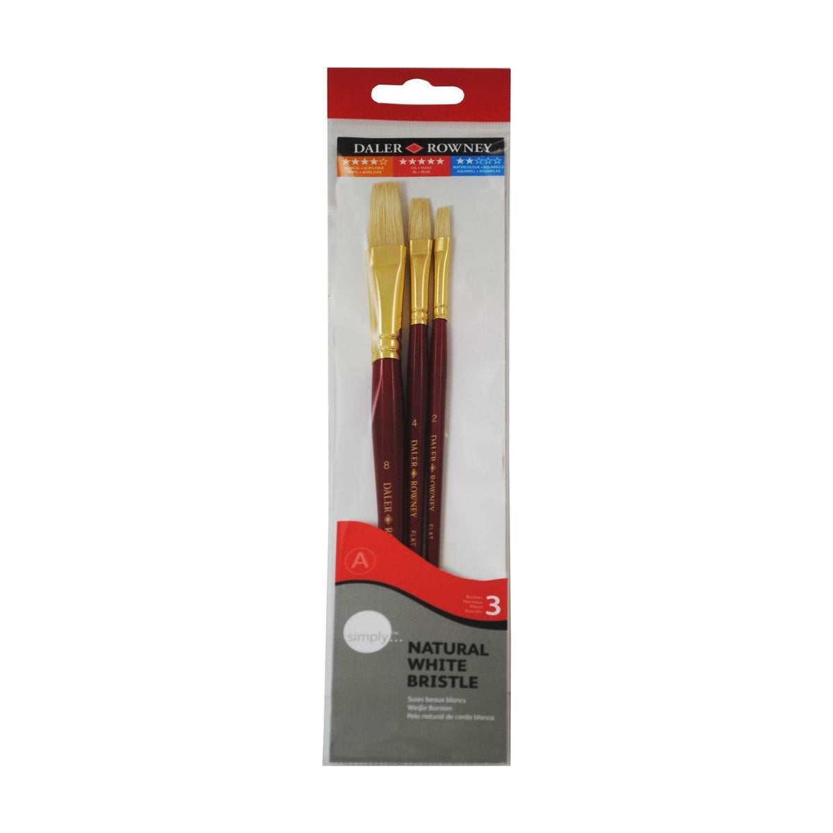 Сет четки за масло DALER ROWNEY Simply – свински влакна, 3 пар., големина 1