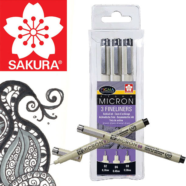 Сет фломастери за техничко цртање SAKURA Pigma Micron - 3 делен сет