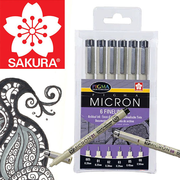 Сет фломастери за техничко цртање SAKURA Pigma Micron - 6 делен сет