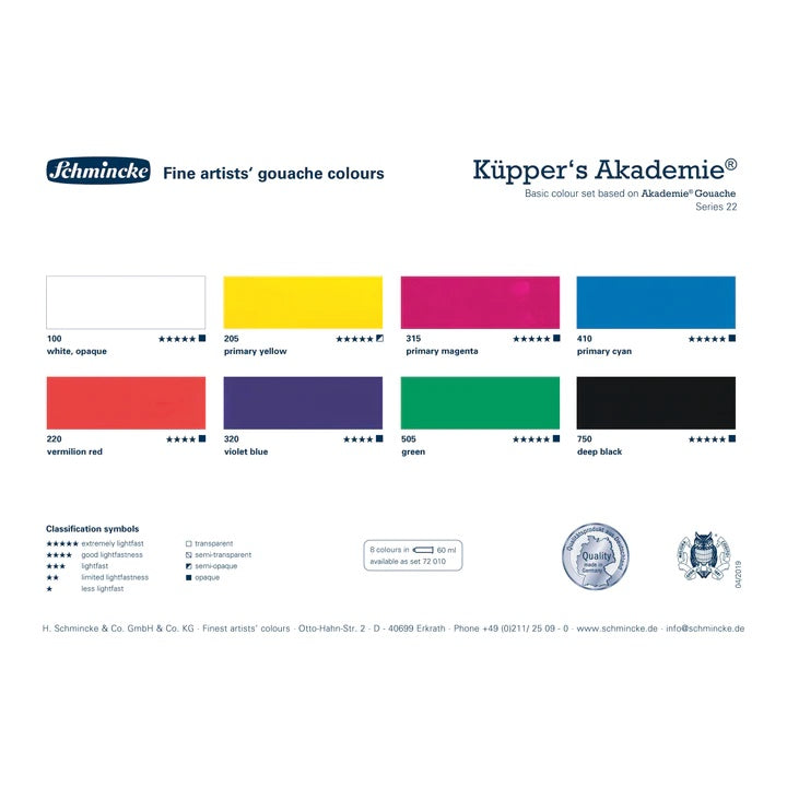Сет основни гваш бои Schmincke AKADEMIE 8 x 60 ml - 1