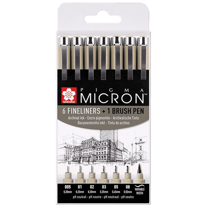 Сет технички пенкала SAKURA Pigma Micron   brush pen - 7 парчиња