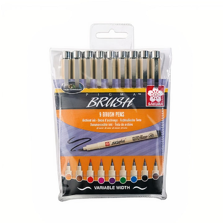 Сет уметнички фломастери SAKURA Pigma Brush - 9 делен сет