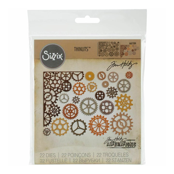 Шаблони за резбање Sizzix Thinlits Gearhead - сет од 22 парчиња