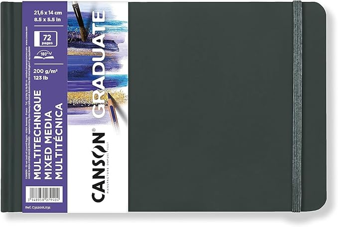 Скицен блок Canson Graduate Art Book Mix Media 200 g/m², 72 листа, 14 x 21,6 cm, тврд повез