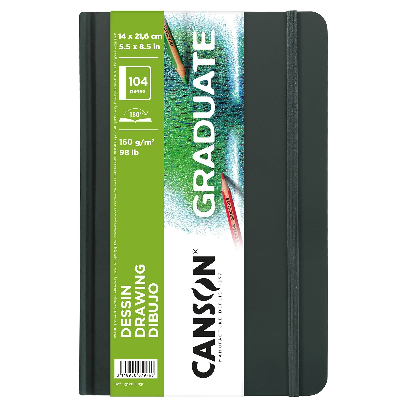 Скицник Canson Graduate Art Book Drawing 160 g/m², 104 листа, 14 x 21,6 cm, тврд повез