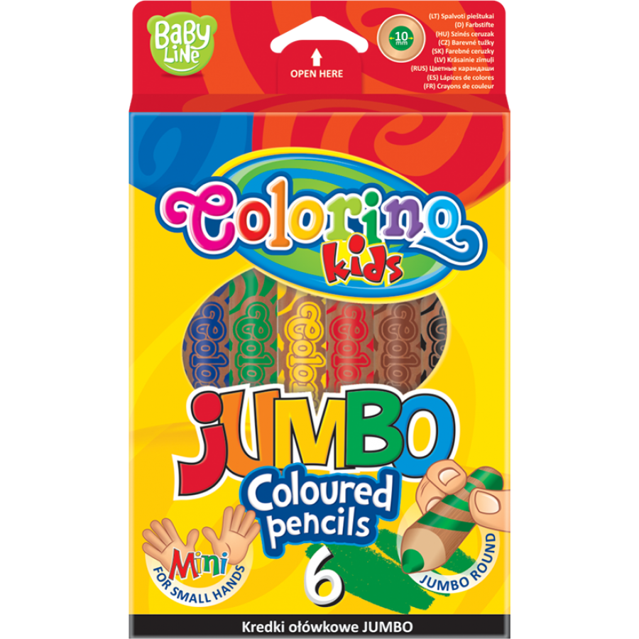 Тркалезни дрвени боички Colorino JUMBO со острилка – 6 бои