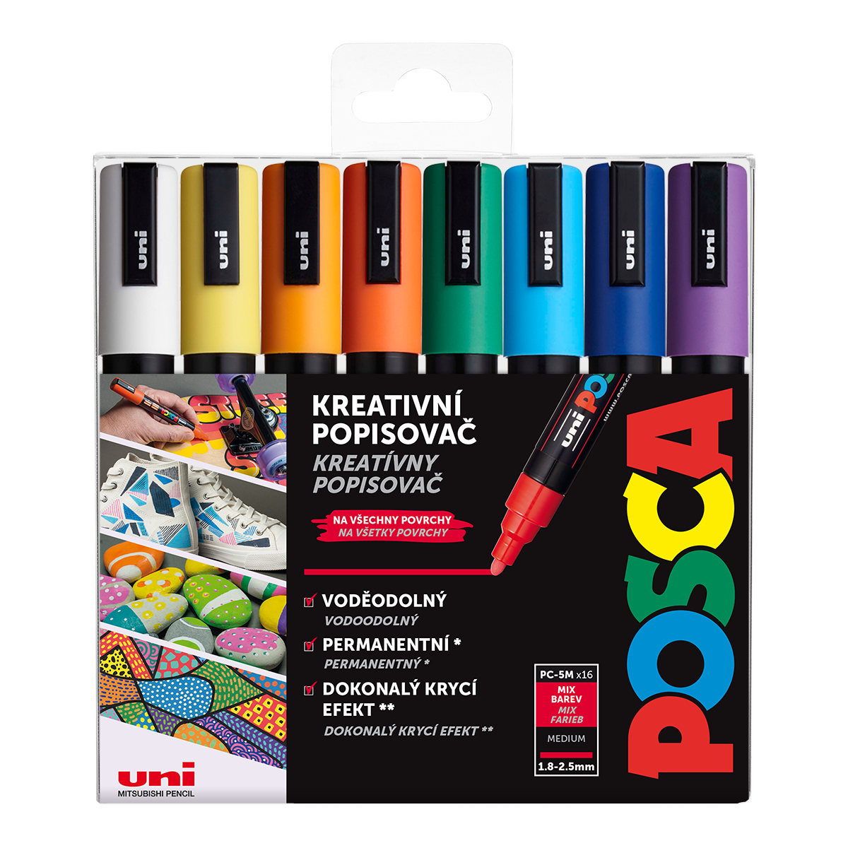Posca сет маркери PC-5M, 1,8 – 2,5 mm, микс бои (16 пар.)