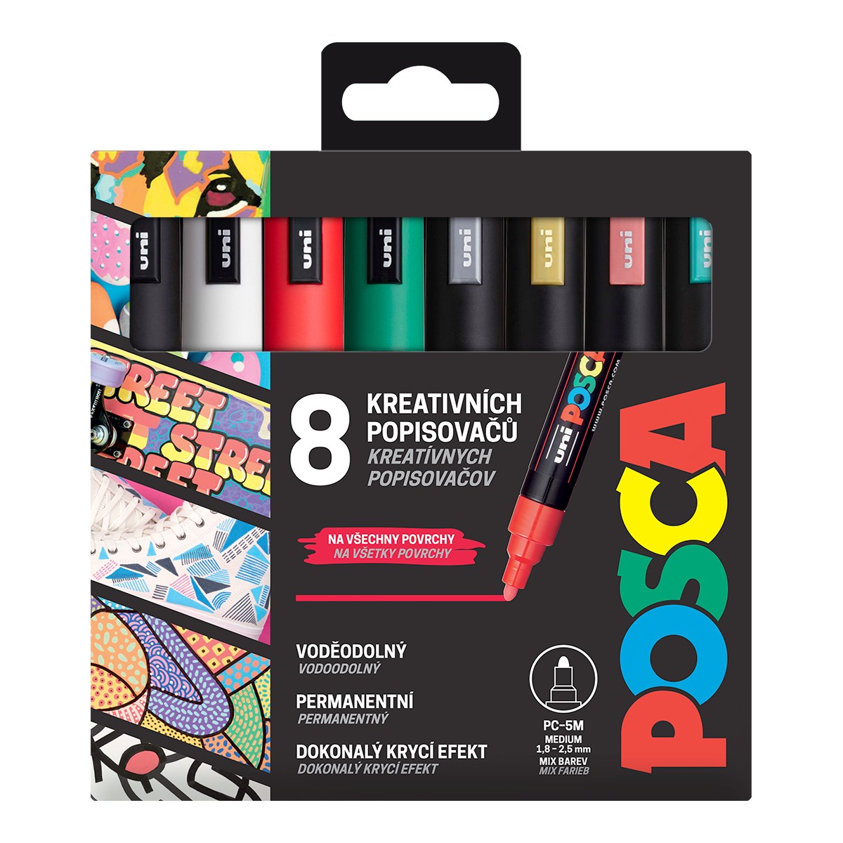 Posca сет маркери PC-5M CHRISTMAS, 1,8 - 2,5 mm, новогодишни бои - 8 пар.