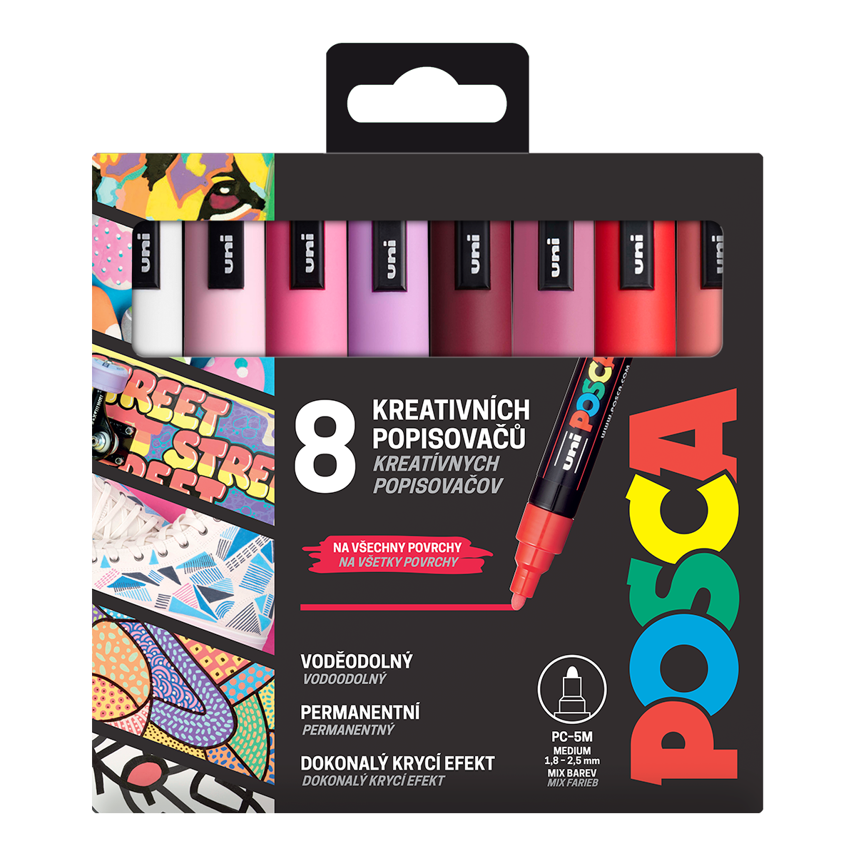 Posca сет маркери PC-5M, LOVE, 1,8 - 2,5 mm, микс од топли тонови (8 пар.)