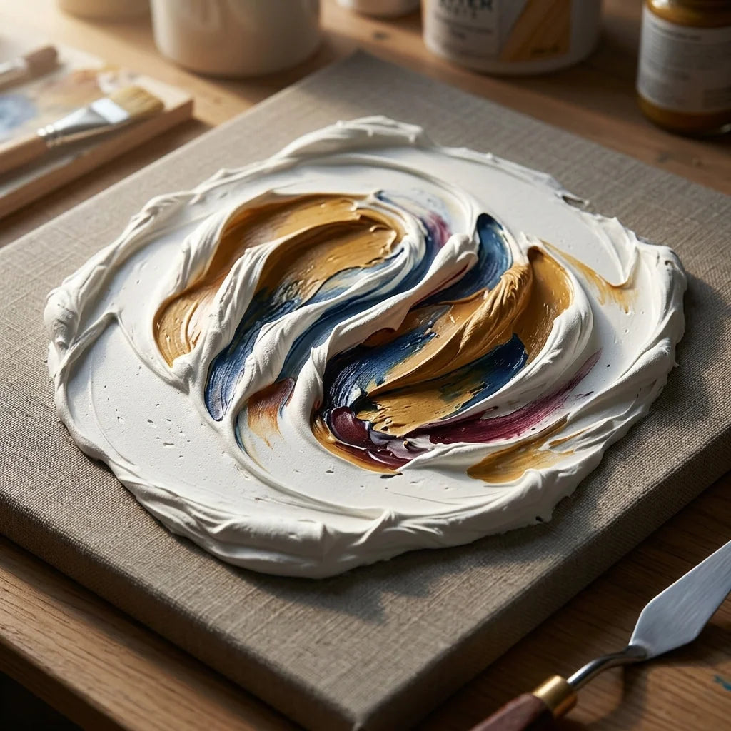 Импасто текстури со 3D релефна паста за моделирање ARTMIE Butter &mdash; со шпатула на платно