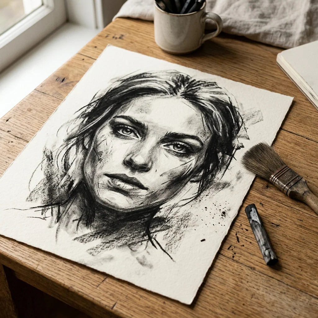 Цртеж со јаглен фиксиран со фиксатив ARTMIE Lumina