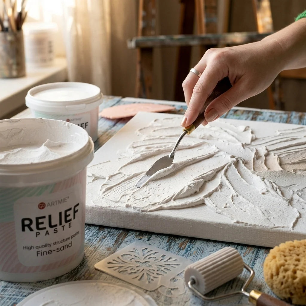 ARTMIE 3D релефна паста — бела паста во процес на моделирање