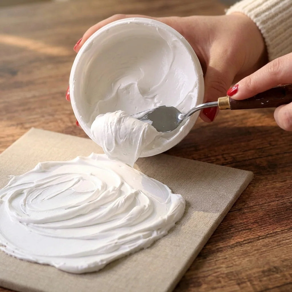 Нанесување на пастата Butter со шпатула на платно