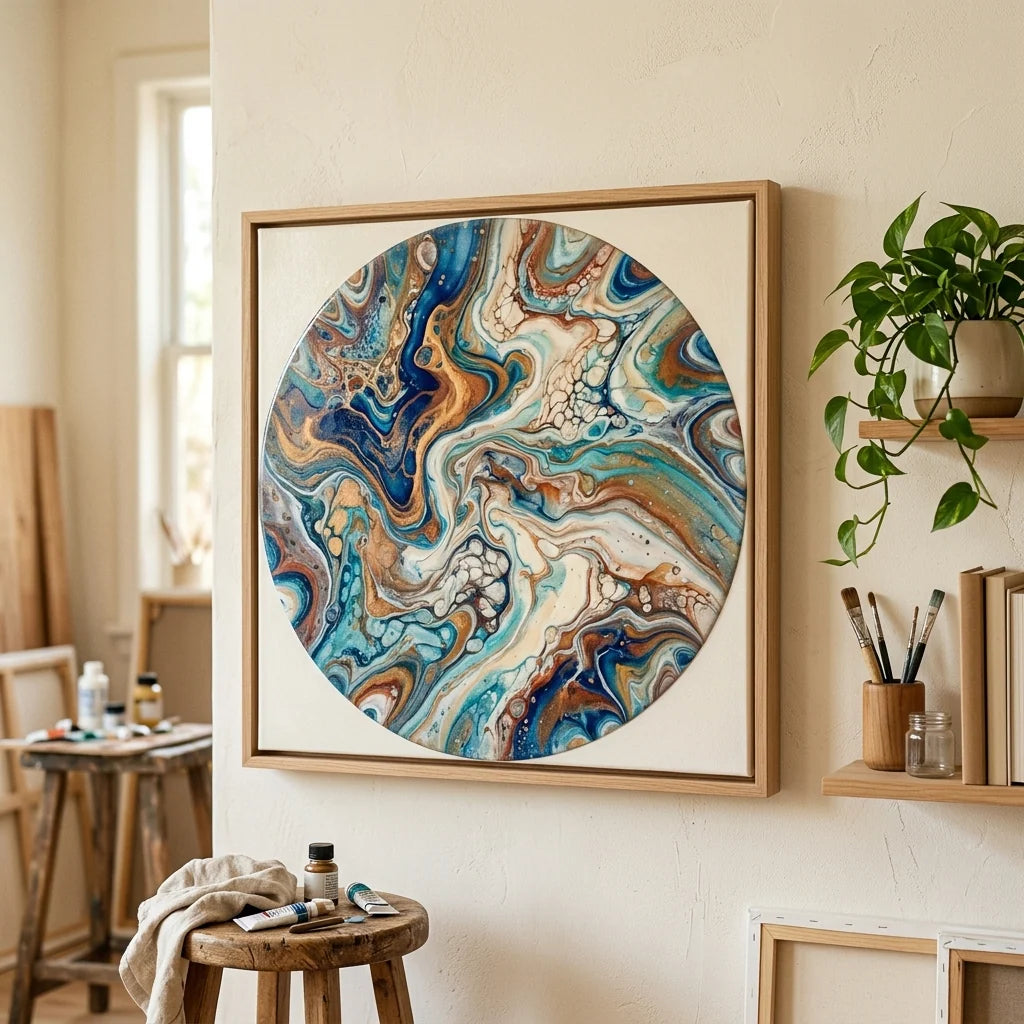 Апстрактна fluid art слика на ѕид
