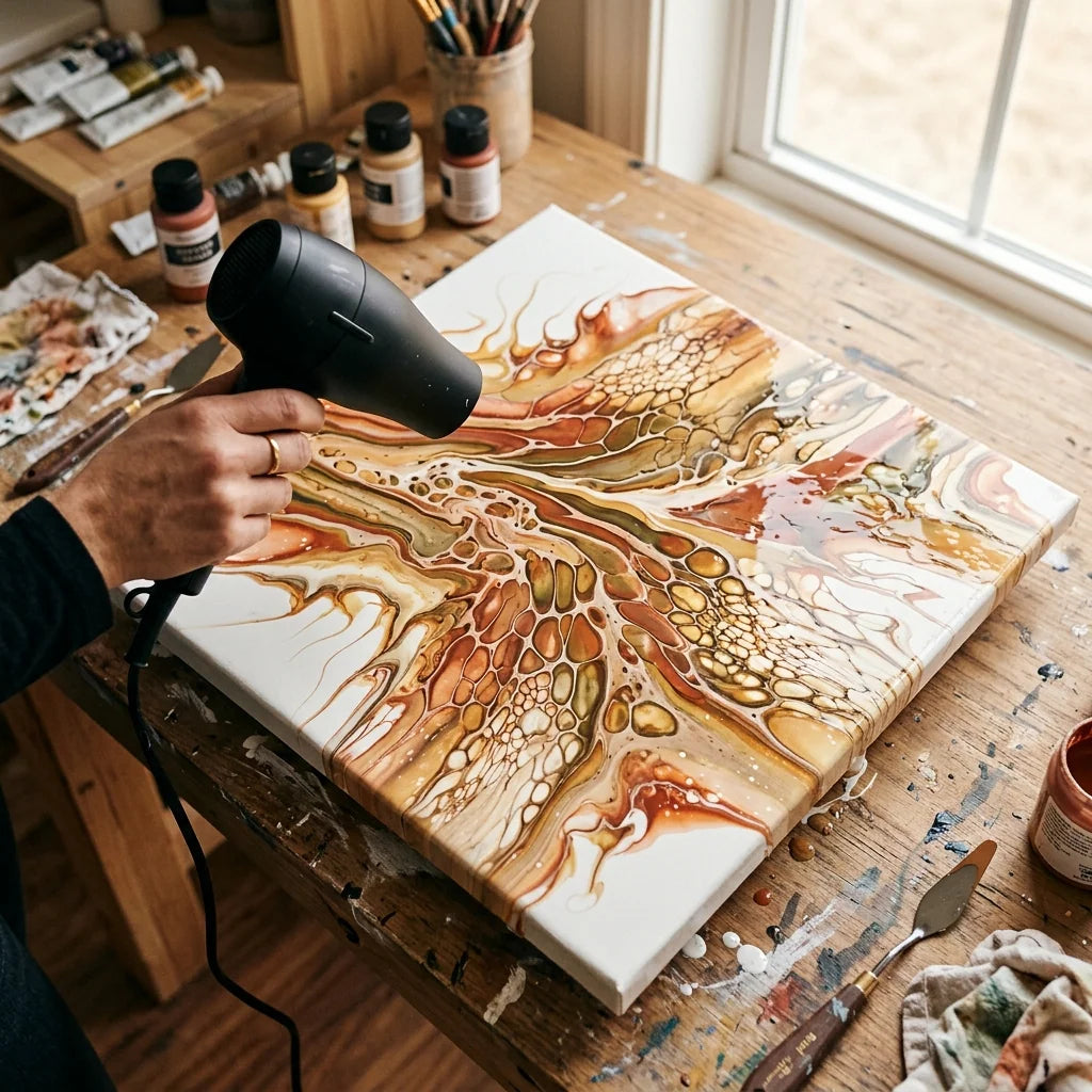 Dutch pour раздуван со фен — техника на pouring